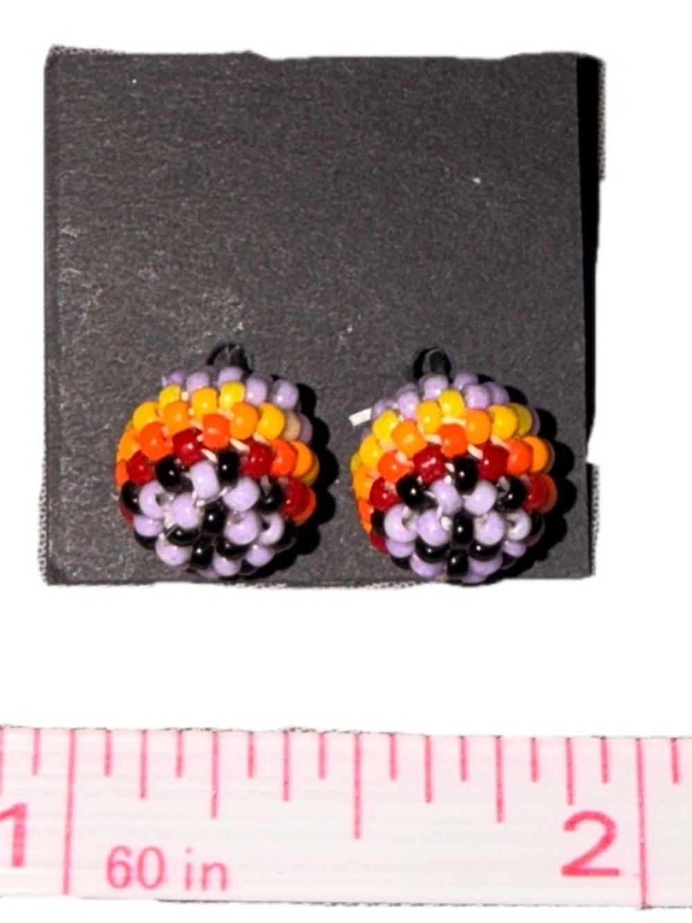 Native American Handcrafted Beaded Stud Earrings Orange Pink Purple & Black New